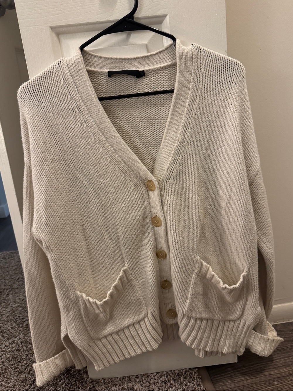 Jenni Kayne Cream V-Neck Button Front Women's Cardigan Sweater